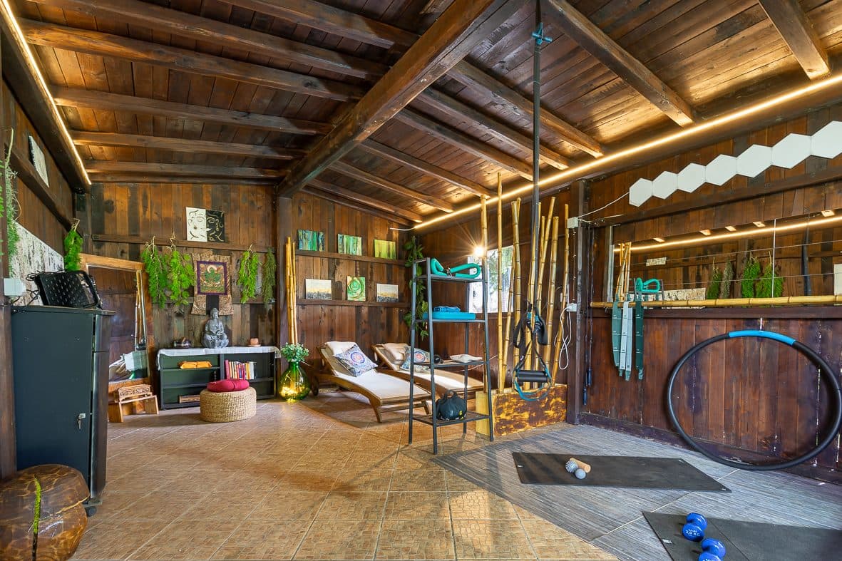 Small wooden gym with equipment